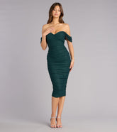 Glam Obsessed Glitter Off-The-Shoulder Midi Dress