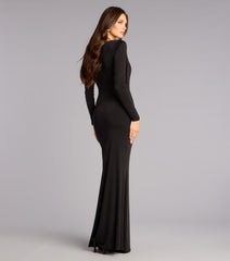 Golden Spotlight Plunge Long Sleeve Maxi Dress