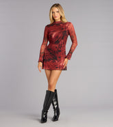 Abstract Affair Mesh Mock Neck Dress