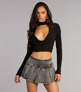 Trendy Attitude Belted Denim Mini Skort