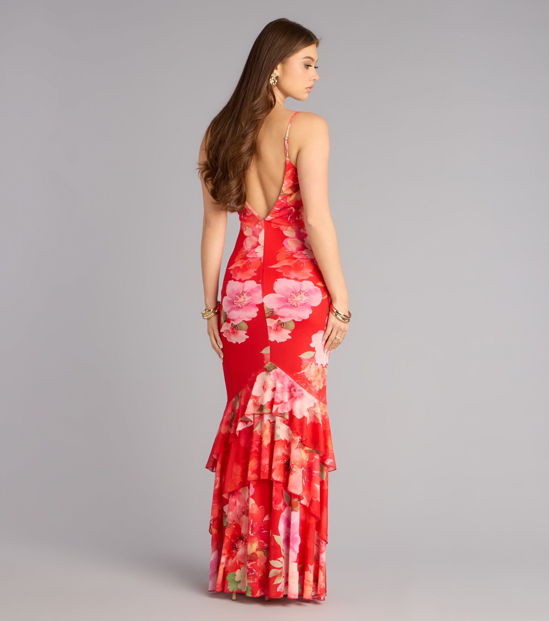 All Eyes On You Floral Ruffle Maxi Dress