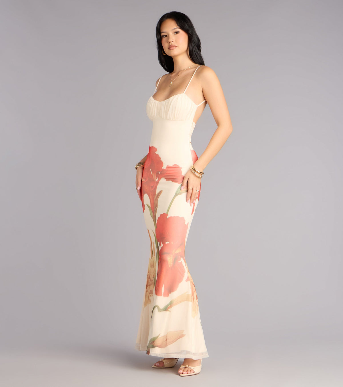 Soft Spoken Stunner Floral Mesh Maxi Dress